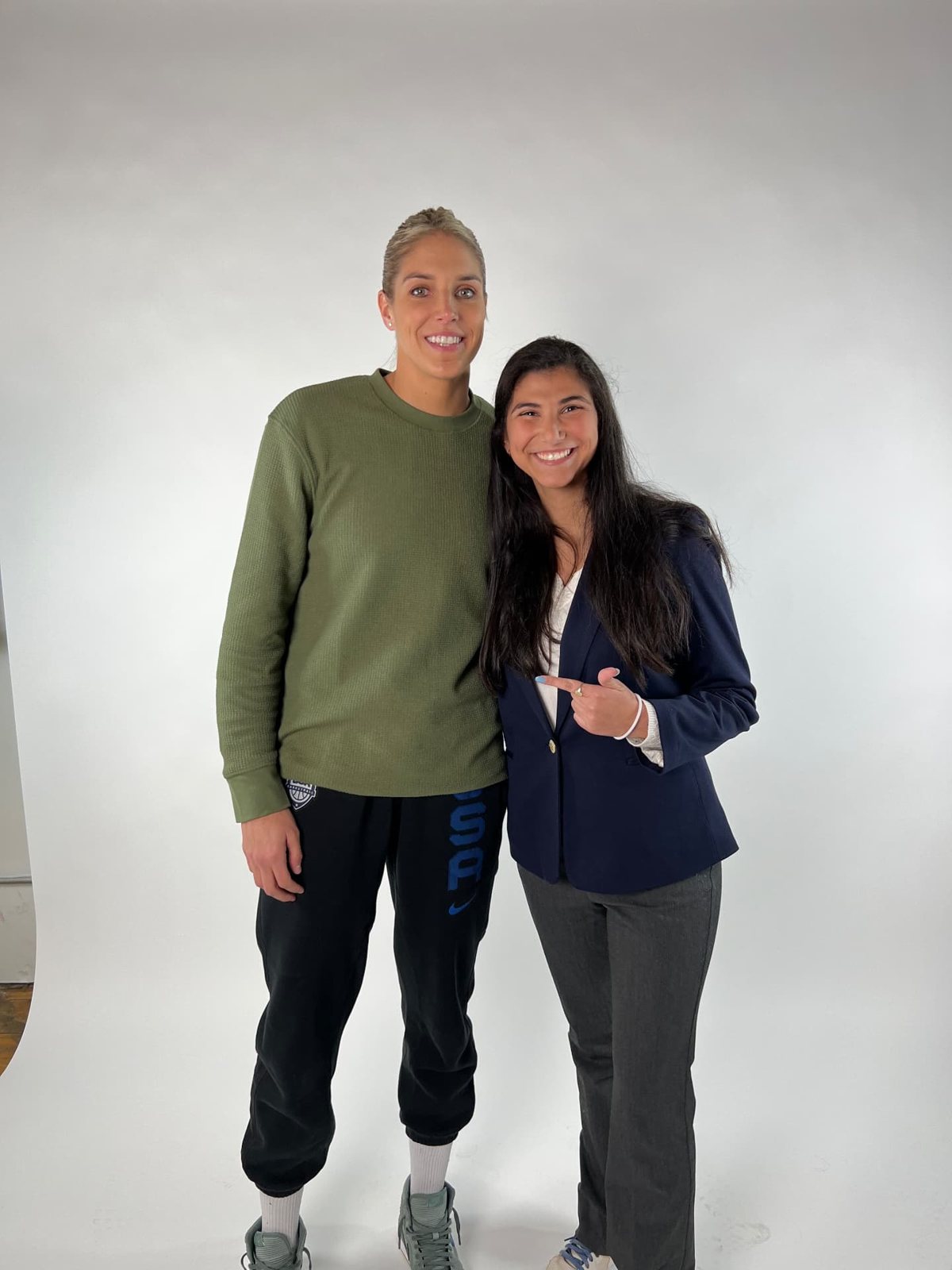 Reilly with WNBA star Elena Delle Donne on a studio set